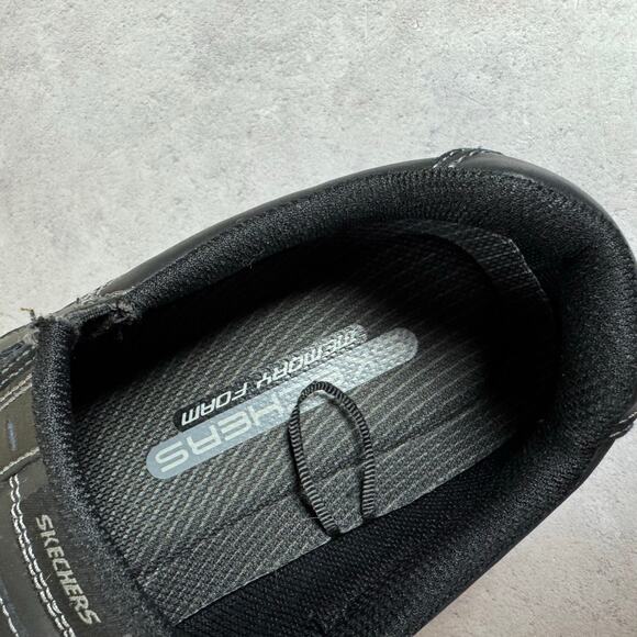 Skechers Shoes Mens Size 10 Diameter-Nerves Black Leather Slip-On Loafers - Picture 8 of 10